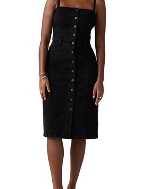 Levi’s Bustier Black Button-Front Denim Midi Dress NWT